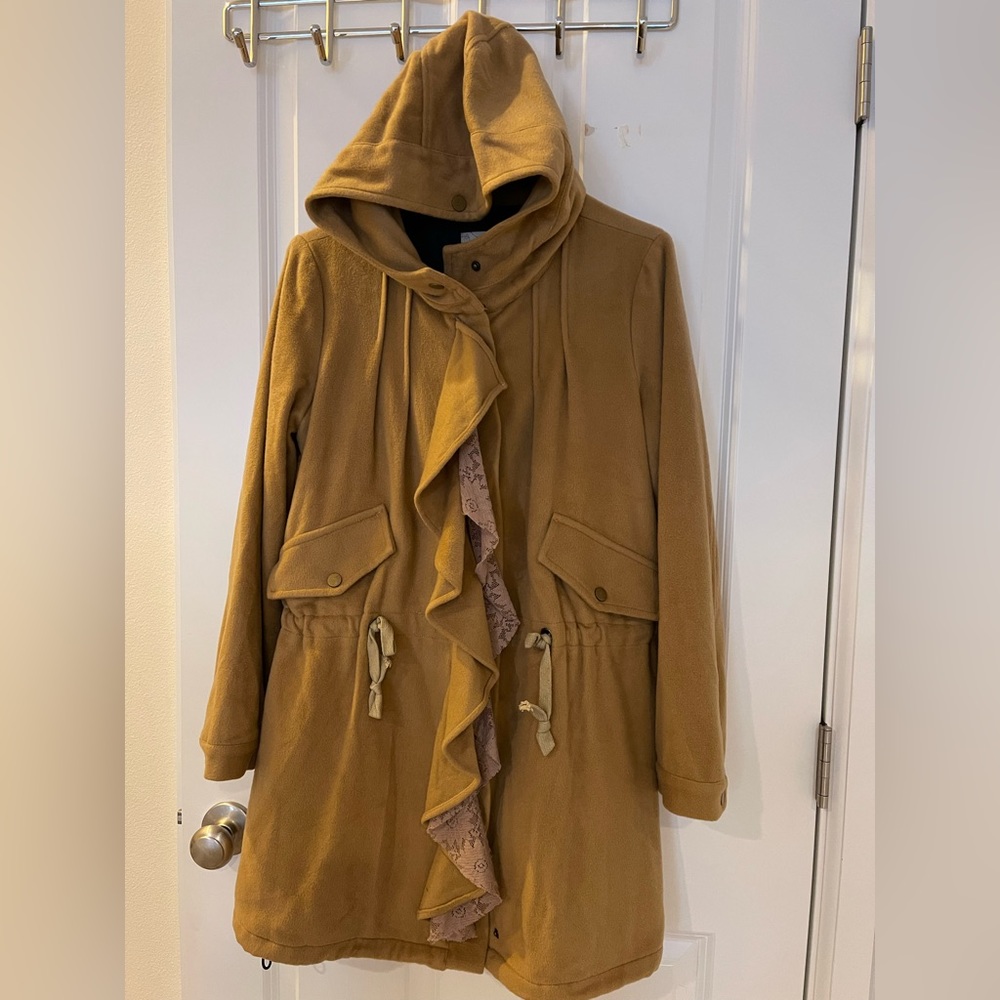 Brown coat with pink lace